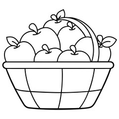 A basket filled with large apples line art vector illustration