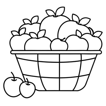 recommend clip art: A basket filled with large apples line art vector illustration