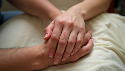 The simple yet powerful image of two hands holding each other tells a story of human connection, love, support and togetherness between two individuals.