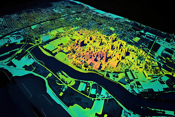 Fototapeta premium Technical aerial visual, 3D LiDAR GIS aerial map satellite scan model isolated, showing Murfreesboro, Tennessee. Elevation, topography, render