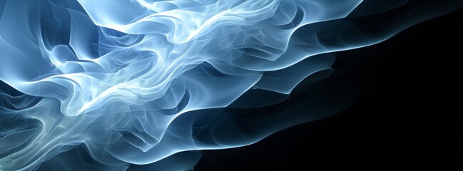 Obraz premium Abstract Smoke-like Blue and White Fluid Waves on a Black Background