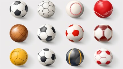 Realistic sports balls vector set: comprehensive collection of various sports balls including...