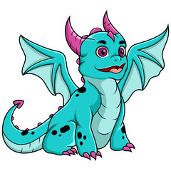 Cartoon baby blue dragon sitting