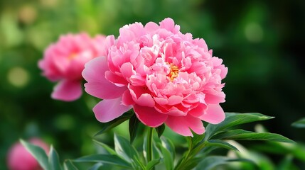 Fototapeta premium Pink Peony: A Beautiful and Detailed Illustration of a Pink Peony Flower, Showcasing Its Soft, Blush Petals and Lush, Full Blooms. The Peony is Depicted in a Graceful Manner, 