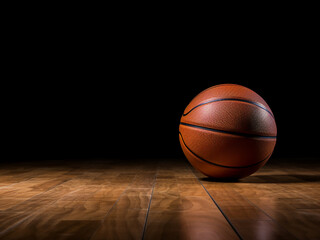Obraz premium Basketball court with wooden floor and ball, isolated for emphasis