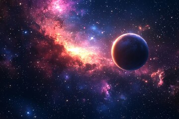 Obraz premium Space cosmic illustration with planets scene created with Generative AI