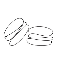 Continuous one line drawing of colorful French macaroons isolated on white background. Hand drawn macarons minimal design art, confectionery concept. Vector illustration for restaurant menu

