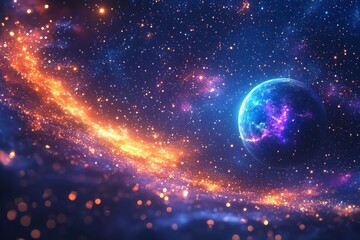 Obraz premium Space cosmic illustration with planets scene created with Generative AI