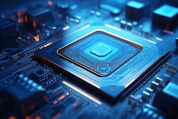 Fototapeta premium Technology blue motherboard electronics.