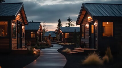 Obraz premium Tiny house villages, vibrant communities, compact living, sustainable design