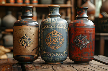 a group of vases on a table