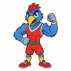 A ferocious angry   parrot  athlete posing art vector illustration