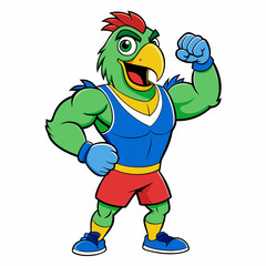 A ferocious angry   parrot  athlete posing art vector illustration