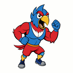A ferocious angry   parrot  athlete posing art vector illustration