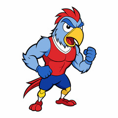 A ferocious angry   parrot  athlete posing art vector illustration