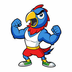 A ferocious angry   parrot  athlete posing art vector illustration