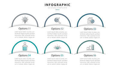 Infographic template. 6 Step timeline journey, Flat simple infographics design template. presentation graph. Business concept with numbers 6 options or steps vector illustration.	