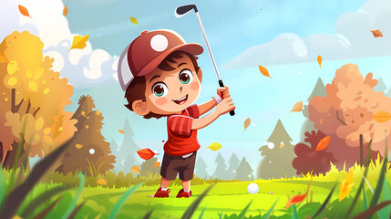 A vector image of a golfer playing in a field