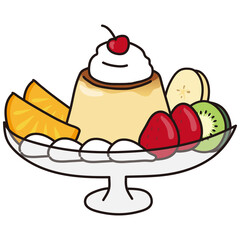 お皿に乗ったプリンアラモード