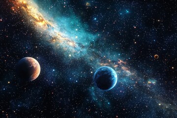 Space cosmic illustration with planets scene created with Generative AI