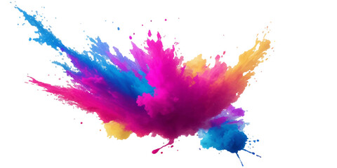 Bright colorful watercolor splash splatter stain brush strokes on white background. Modern vibrant aquarelle spot. Rainbow trendy isolated design on white. Element. Vector watercolor illustration	