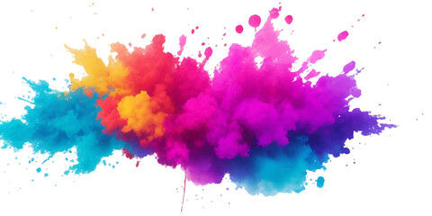 Bright colorful watercolor splash splatter stain brush strokes on white background. Modern vibrant aquarelle spot. Rainbow trendy isolated design on white. Element. Vector watercolor illustration	