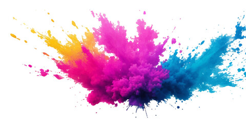 Bright colorful watercolor splash splatter stain brush strokes on white background. Modern vibrant aquarelle spot. Rainbow trendy isolated design on white. Element. Vector watercolor illustration	