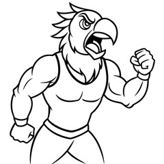 A ferocious angry   parrot  athlete posing line art vector illustration