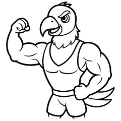 A ferocious angry   parrot  athlete posing line art vector illustration