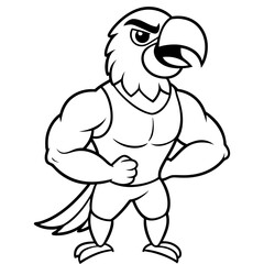 A ferocious angry   parrot  athlete posing line art vector illustration