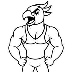 A ferocious angry   parrot  athlete posing line art vector illustration