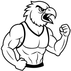 A ferocious angry   parrot  athlete posing line art vector illustration