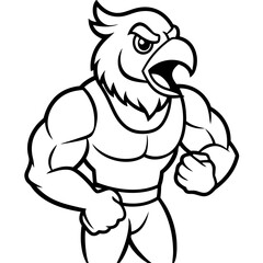 A ferocious angry   parrot  athlete posing line art vector illustration