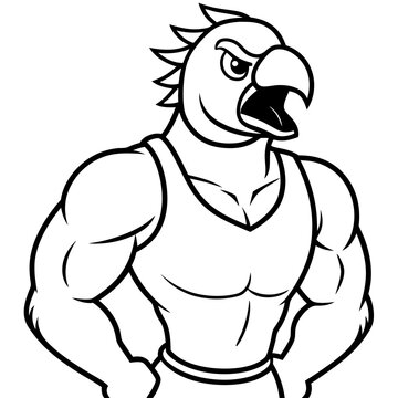 recommend clip art: A ferocious angry   parrot  athlete posing line art vector illustration