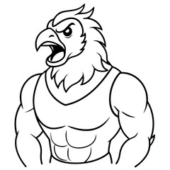 Obraz premium A ferocious angry parrot athlete posing line art vector illustration