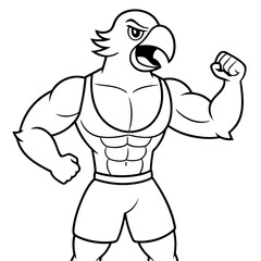 A ferocious angry   parrot  athlete posing line art vector illustration