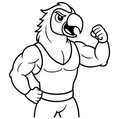 A ferocious angry   parrot  athlete posing line art vector illustration