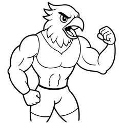 A ferocious angry   parrot  athlete posing line art vector illustration