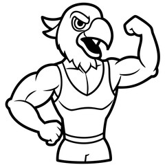 A ferocious angry   parrot  athlete posing line art vector illustration