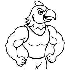 A ferocious angry   parrot  athlete posing line art vector illustration