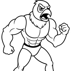 A ferocious angry   parrot  athlete posing line art vector illustration