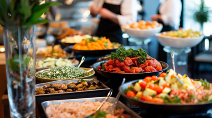 Buffet setup, Event catering, Gourmet dining, Party buffet, Culinary spread, Elegant food display, Catering service, Celebration feast, table with snacks, 4K, HD