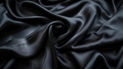 Fototapeta premium luxurious black silk fabric draped elegantly creating soft folds and highlighting subtle sheen and texture