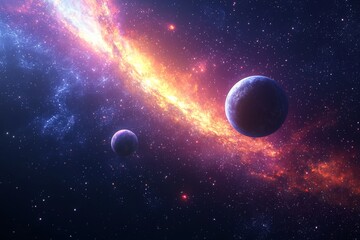 Space cosmic illustration with planets scene created with Generative AI