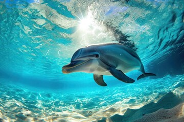 Fototapeta premium A dolphin fish underwater outdoors.