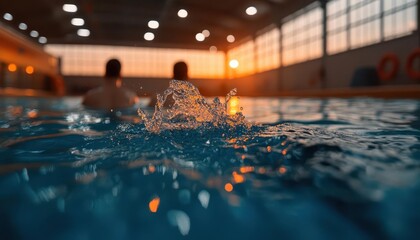 Water aerobics, vibrant splashes, dynamic exercise, aquatic fitness