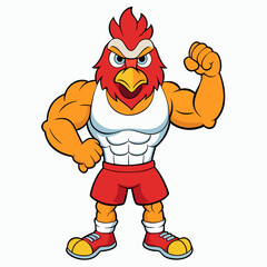 A ferocious angry chicken athlete posing art vector illustration