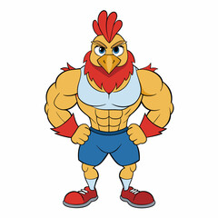 A ferocious angry chicken athlete posing art vector illustration