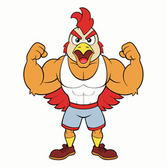 A ferocious angry chicken athlete posing art vector illustration