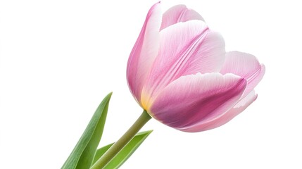 Naklejka premium Pink Tulip: A Beautiful and Elegant Pink Tulip Flower, Showcasing Its Soft Petals and Vibrant Color. This Image Highlights the Tulip's Graceful Form and Freshness, Perfect for Floral Displays and Bota